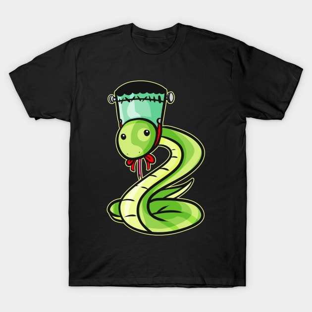 A Snake wears a Frankenstein Costume on Halloween T-Shirt by SinBle